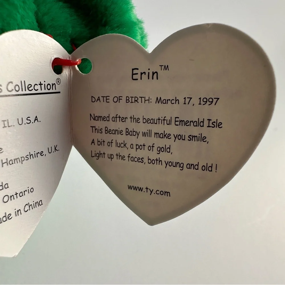 TY Beanie Baby Erin the Bear Vintage 1997 Retired Plush Toy with Errors